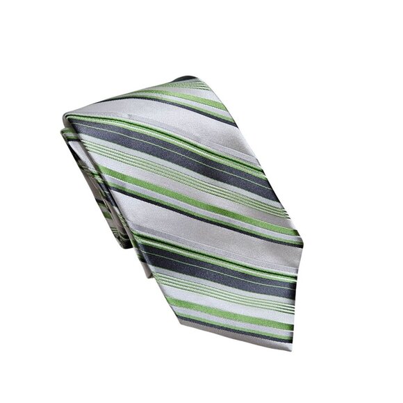 Express NWT Mens Silver Green & Gray Stripe Silk Tie Standard Size Minimalist - Picture 1 of 4